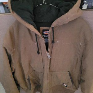 Men's Brown Work Jacket Dickies Brand, Size Large with Hood